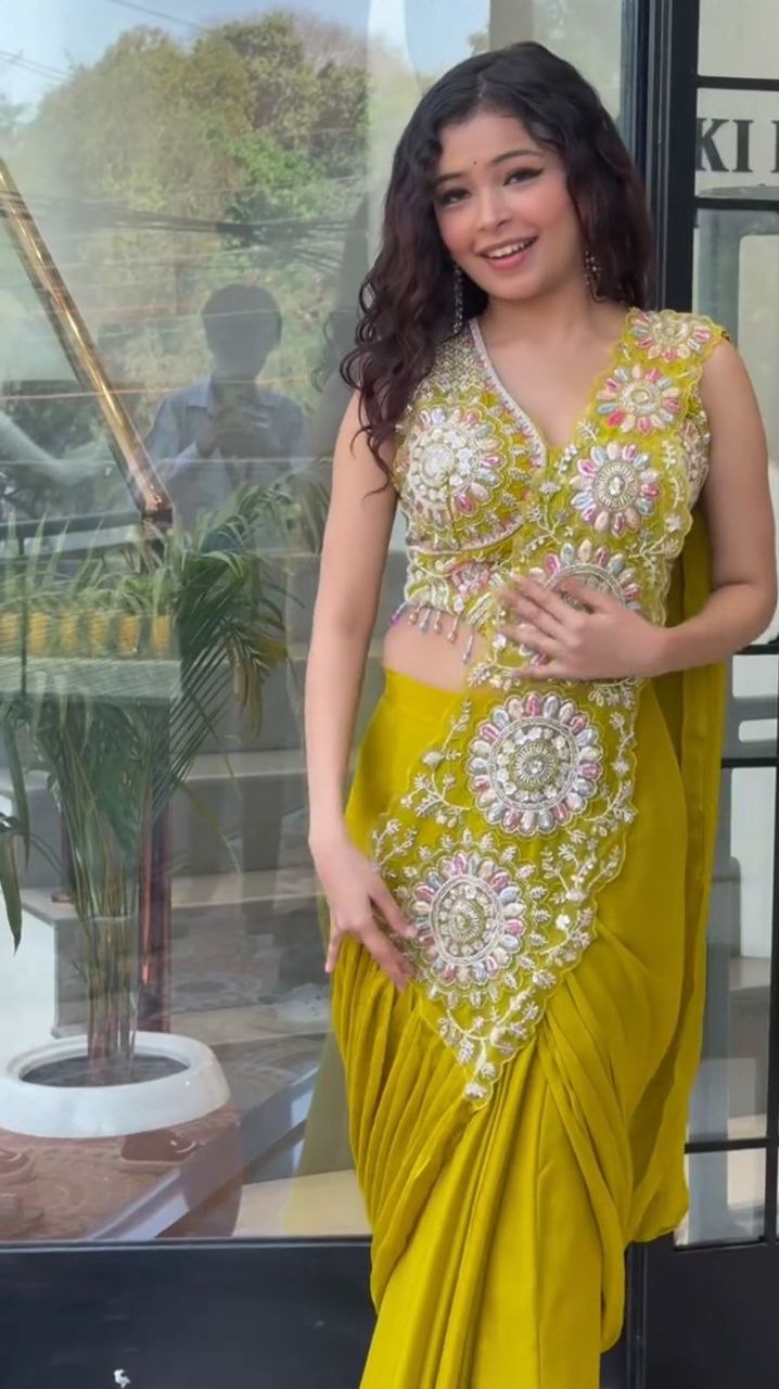 New Super Trending Ready-to-Wear Saree with Stunning Embroidery and Sequence Work Paired with Embroidered Blouse
