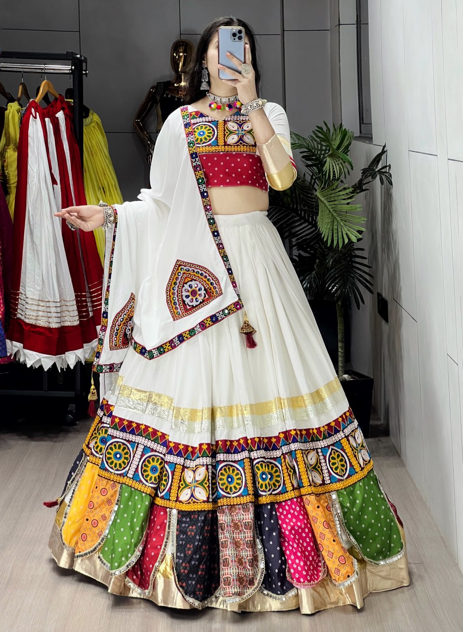 Premium Navratri Ethnic Chaniya Choli Set 2026 with Multicolor Latkans and Mirror-Embellished Fancy Blouse