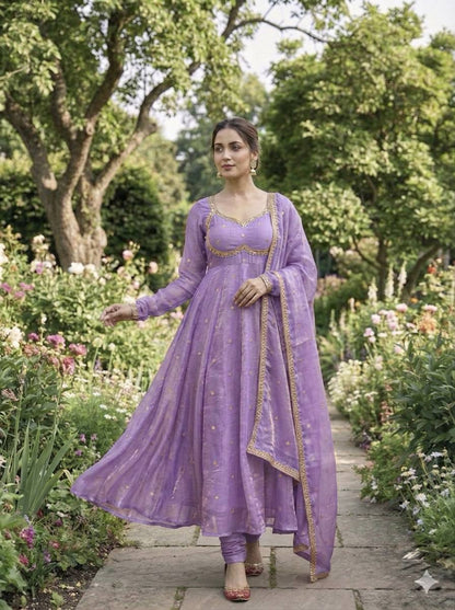 Elegant Party Wear Fendi Satin Gown Set with Dupatta and Pants Featuring 3MM Rembo Sequin and Zari Embroidery