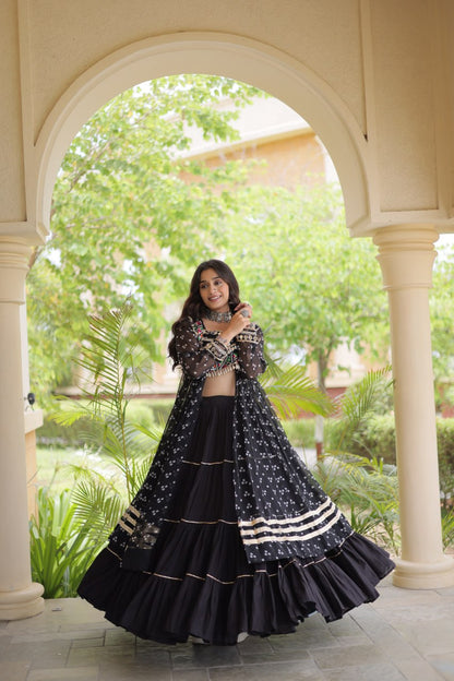 RangBhoomi Navratri 2026 Lehenga & Kurti Set – Kora Cotton Lehenga with Bandhni Faux Georgette Kurti (L, 40" Stitched)