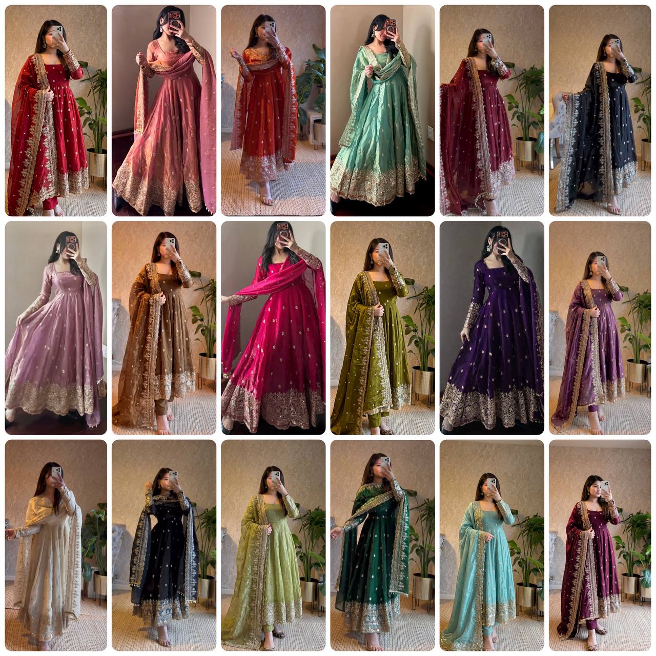 RangBhoomi Designer Embroidered Party Gown with Dupatta & Pant — Heavy Fandy Silk, 17 Colours