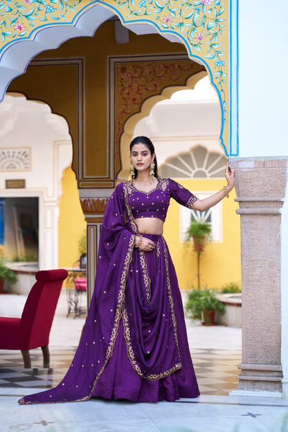 Emerald Royal Elegance – Stunning NC Silk Lehenga with Sequined Embroidery and Elegant Dupatta