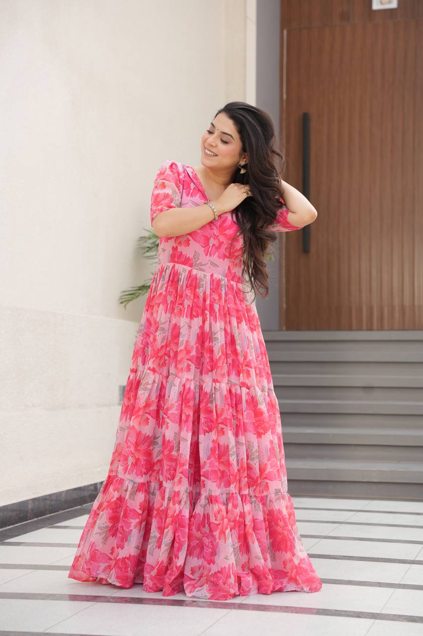 Full Flair Gown – Premium Printed Georgette, Ultimate Flare Elegance