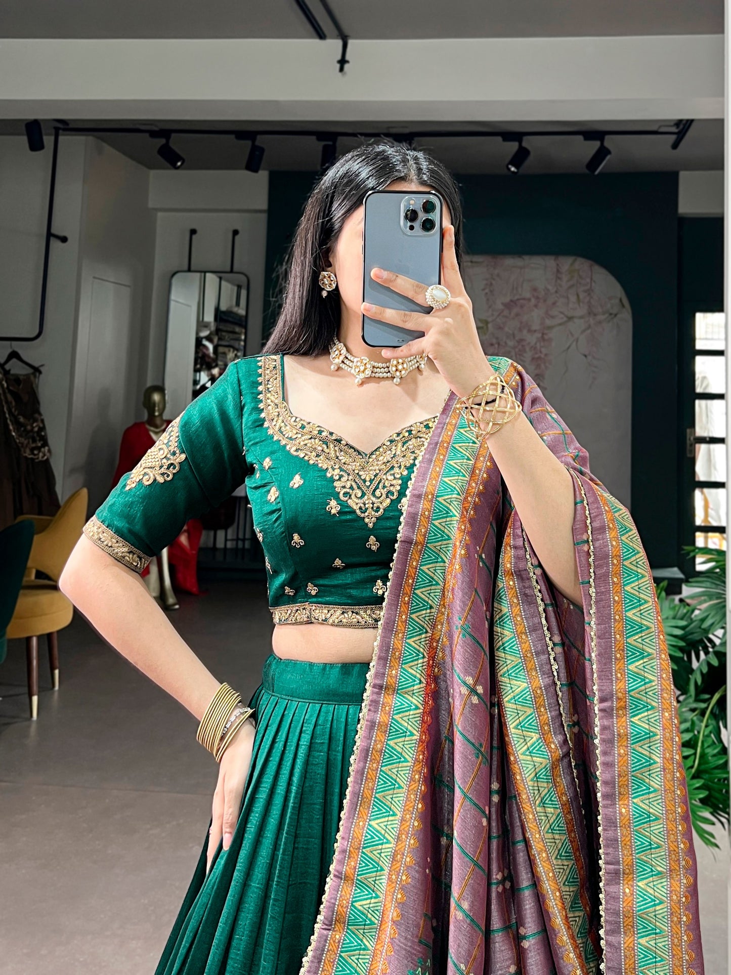 Elegant Vichitra Silk Lehenga Choli Set with Sequins and Thread Embroidery