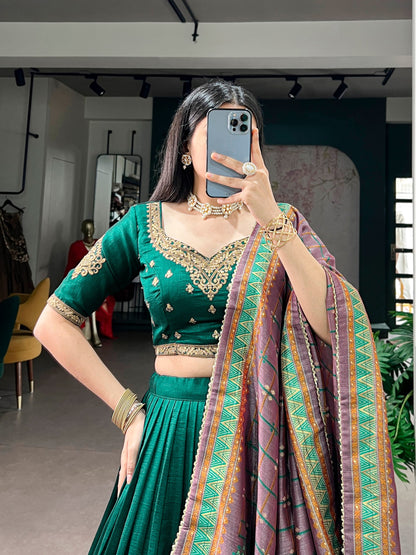 Elegant Vichitra Silk Lehenga Choli Set with Sequins and Thread Embroidery
