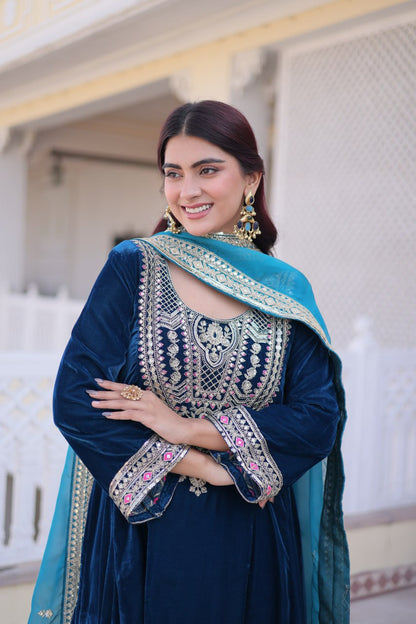 RangBhoomi Ready-to-Wear Velvet Top and Pant Set with Elegant Dupatta - Collection 2026