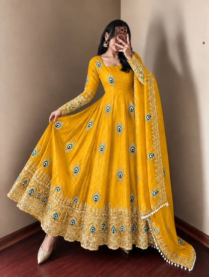 RangBhoomi Fendy Silk Gown with Fully Flair
