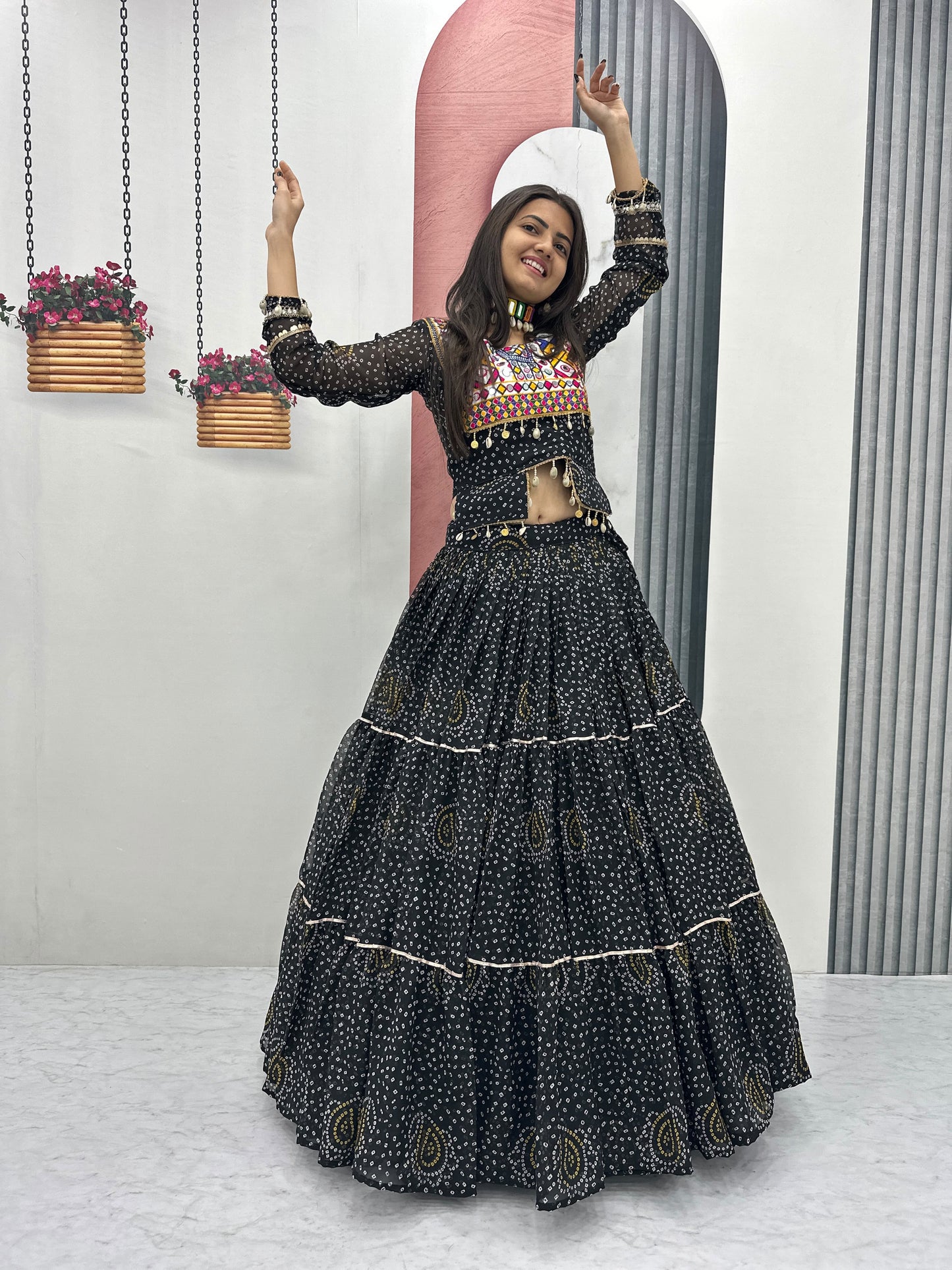 Exclusive 9-Meter Flair Navratri Special Lehenga Choli by RangBhoomi – Pure Fox Georgette with Elegant Thread Embroidery