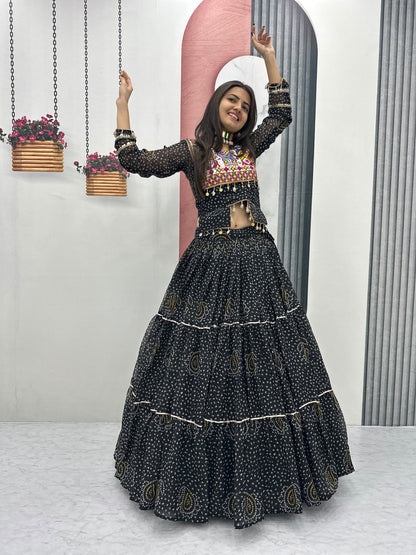 Exclusive 9-Meter Flair Navratri Special Lehenga Choli by RangBhoomi – Pure Fox Georgette with Elegant Thread Embroidery