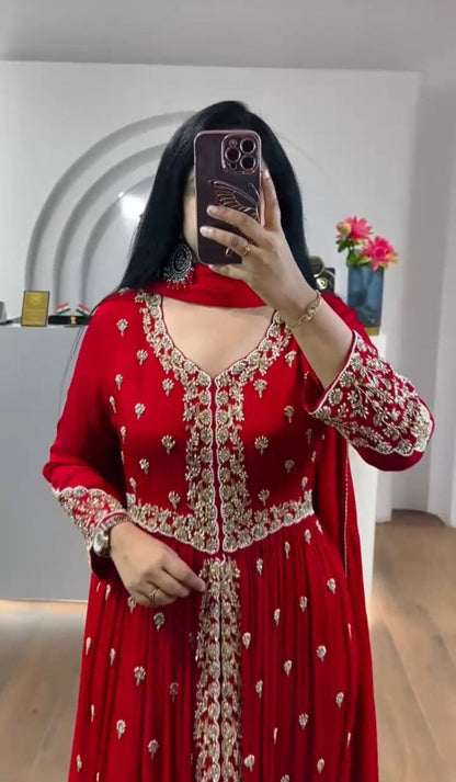Exclusive Embroidered Fox Georgette Gown with Matching Dupatta