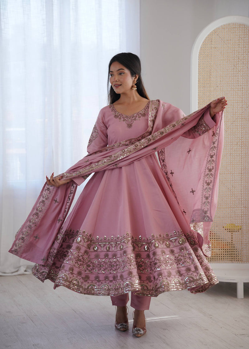 RangBhoomi Elegant Embroidered Sequence Designer Anarkali Three-Piece Set - Ready to Wear