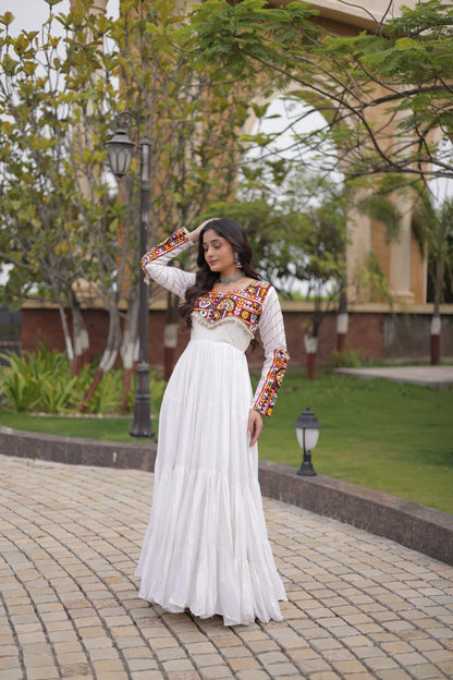 RangBhoomi Navratri Gown Collection 2026 - Elegant Mukaish & Mirror Work Full-Sleeve Gown
