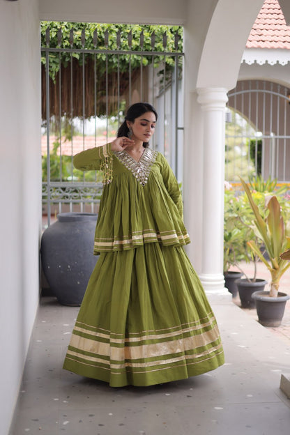 RangBhoomi Navratri Kora Cotton Full-Stitched Lehenga & Blouse Set with Mirror and Gota Work