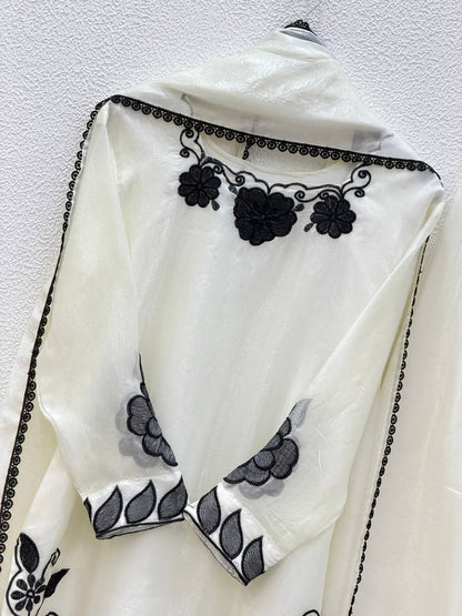 Elegant Women’s Ethnic Silk Ensemble with Embroidered Detailing and Ready-to-Wear Stitching