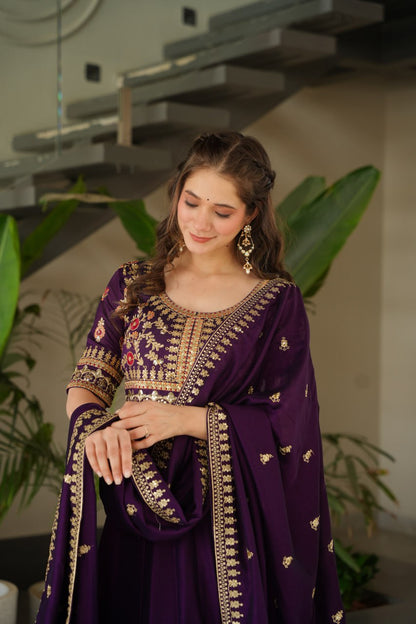 Exquisite Vichitra Silk Embroidered Gown