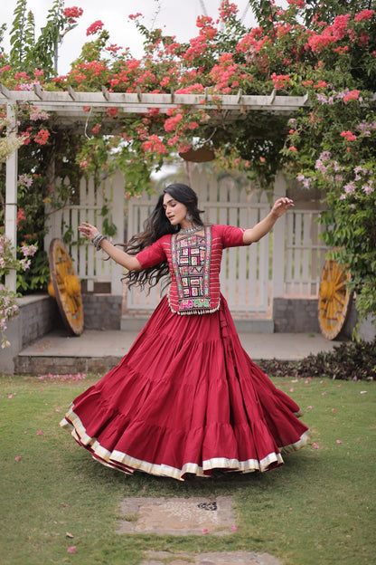 RangBhoomi Navratri 2026 Kora Cotton Full-Stitched Lehenga & Blouse Set — L (40", Adjustable 38–44)