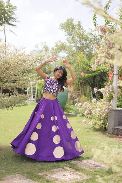 RangBhoomi Navratri Roman-Silk Lehenga Choli Set — Full-Stitched Festive Ensemble