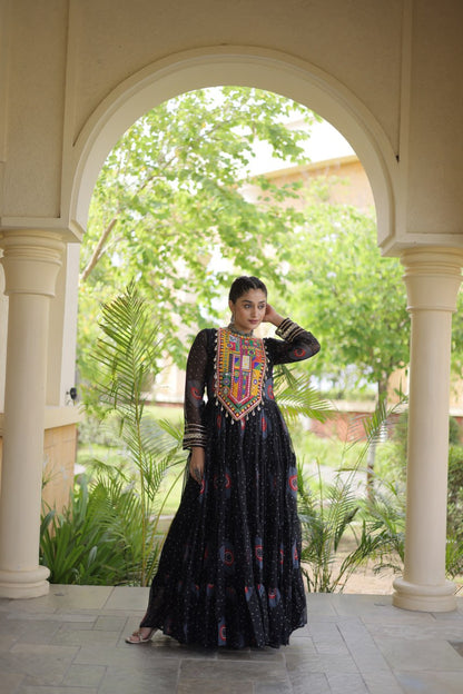 RangBhoomi Bandhani & Kutchi Patchwork Faux Georgette Gown — Navratri Collection 2026