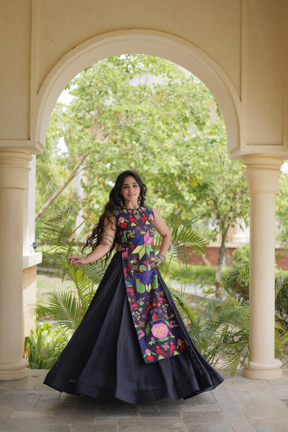 RangBhoomi Navratri Cora Cotton Lehenga Set — Embroidered Cotton Blouse (White & Black)