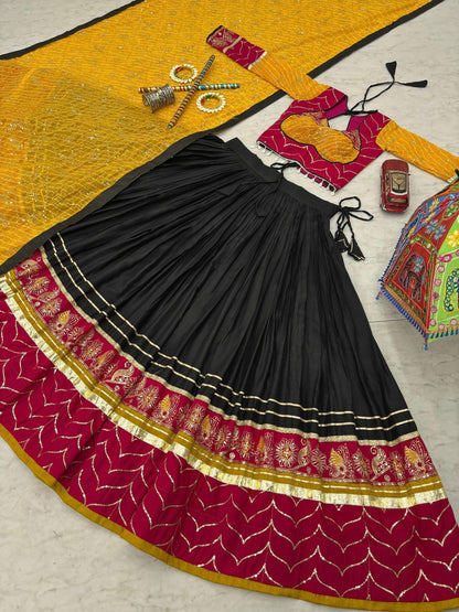 RangBhoomi Navratri Special Pure Cotton Embroidered Lehenga Choli with 6m Flair and Heavy Dupatta