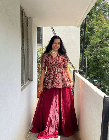 RangBhoomi Sequined Peplum Lehenga Choli – Full Stitched Festive Set