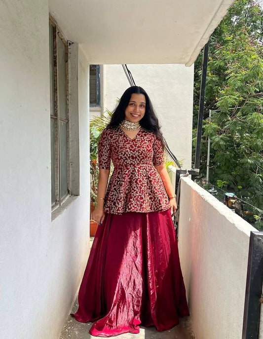 RangBhoomi Sequined Peplum Lehenga Choli – Full Stitched Festive Set