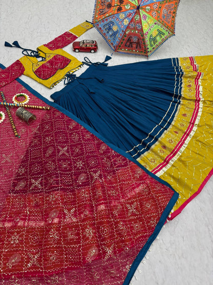 RangBhoomi Navratri Special Pure Cotton Embroidered Lehenga Choli with 6m Flair and Heavy Dupatta