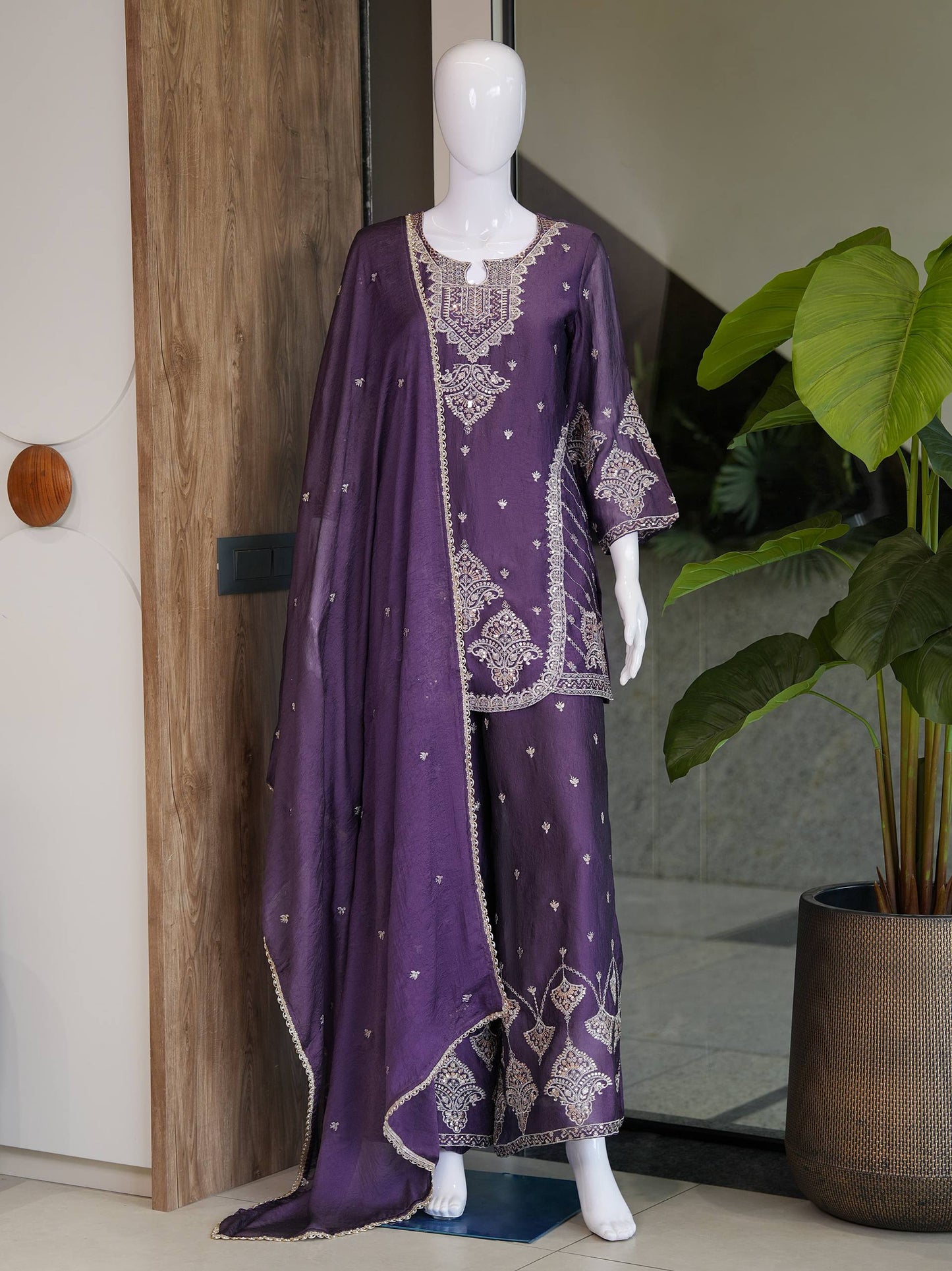 RangBhoomi Designer Wear Festival Exclusive Collection – Premium Embroidered Rangoli Crush Fabric Set with Palazzo and Lace Dupatta