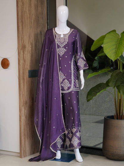 RangBhoomi Designer Wear Festival Exclusive Collection – Premium Embroidered Rangoli Crush Fabric Set with Palazzo and Lace Dupatta