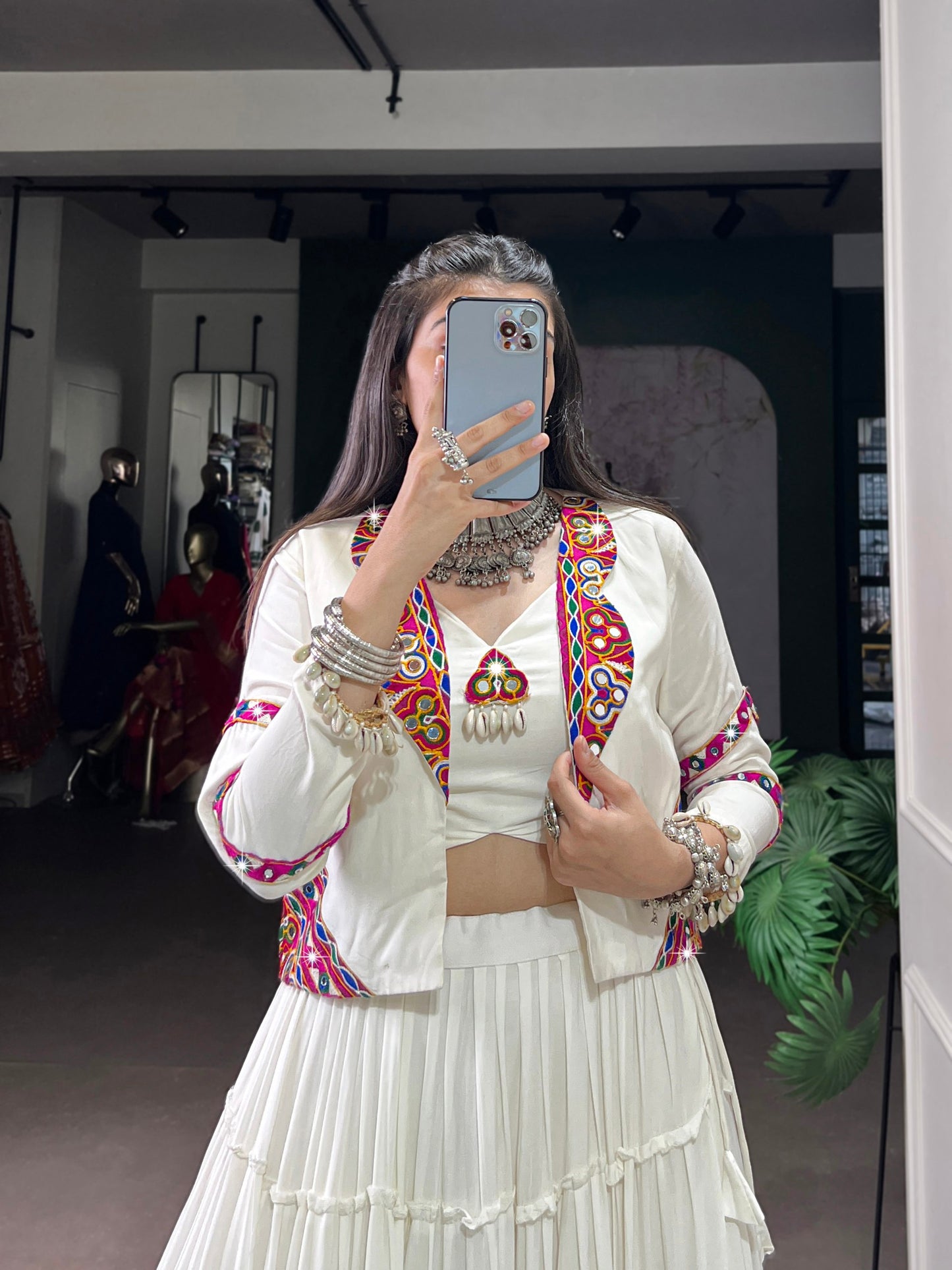 RangBhoomi Navratri Rajudi Lehenga Set with Gamthi & Mirror Detailing