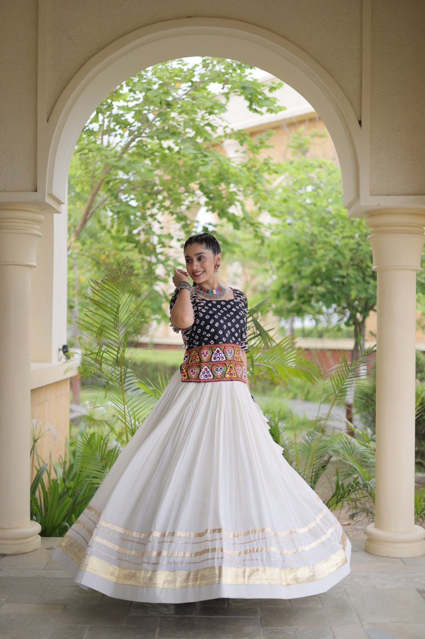 RangBhoomi Navratri Festive Lehenga Set - Cora Cotton & Bandhej Embroidered Blouse
