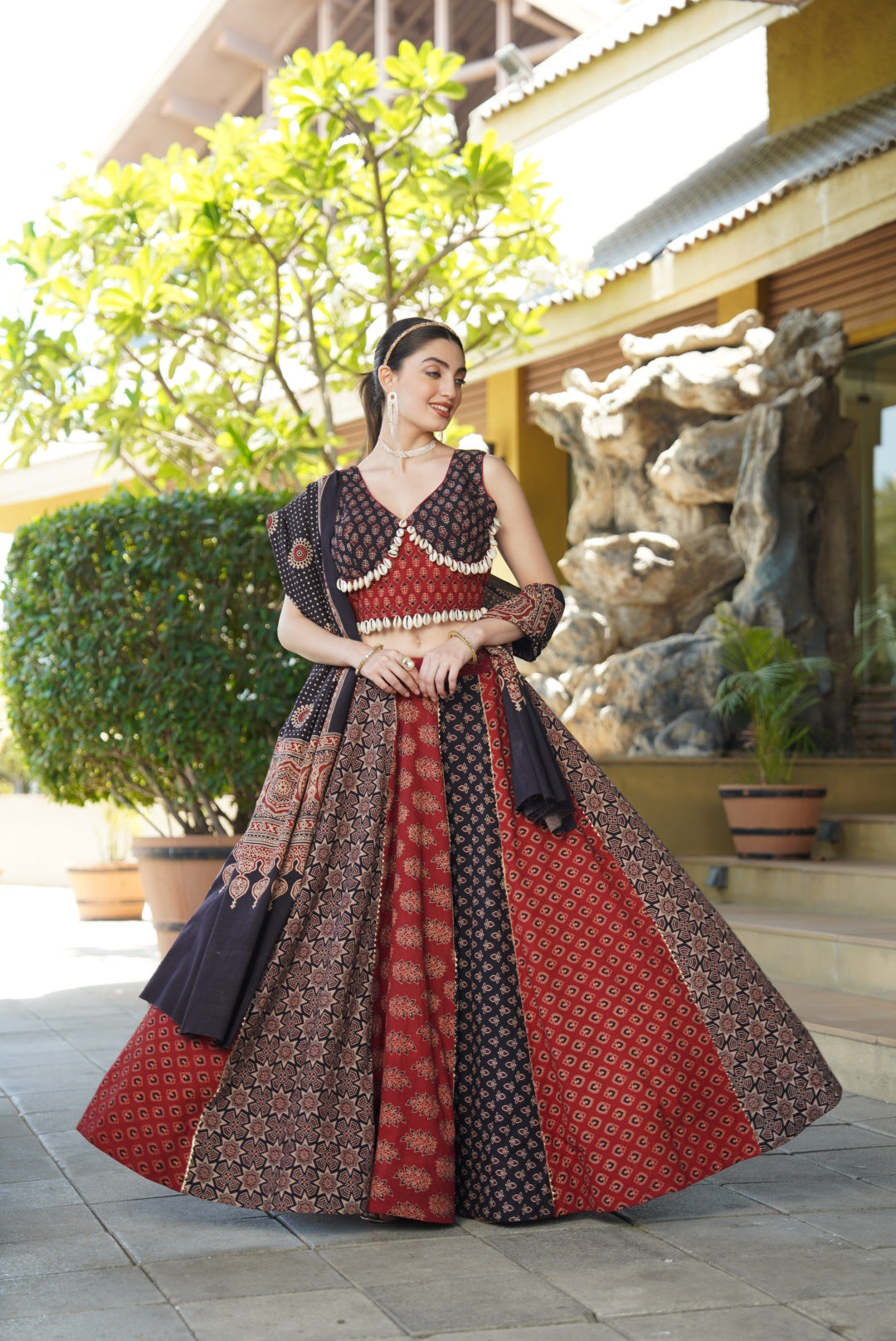 RB Ajrakh 2.0 Pure Cotton Handblock Lehenga Choli Set
