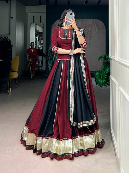 RangBhoomi Navratri Collection 2026 — Chinon Embossed Mirror Lehenga Set