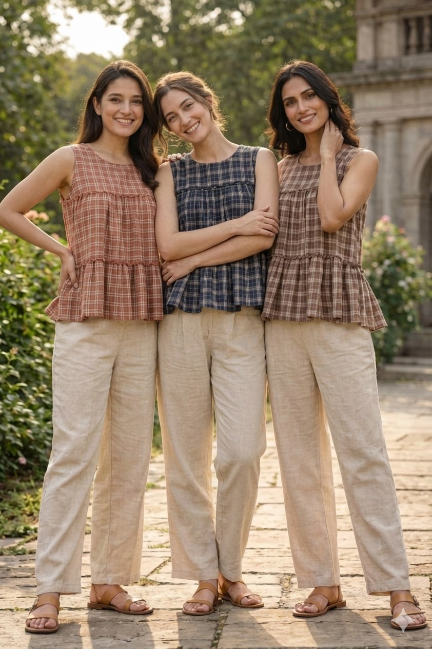 RangBhoomi Elegant Summer Linen Cotton Top and Pants Set