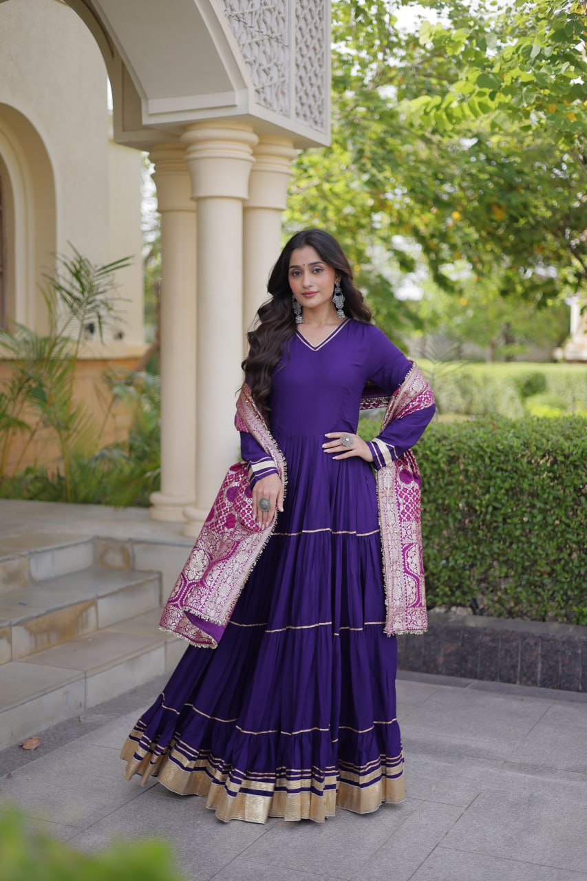 RangBhoomi Gown & Dupatta Collection 2026 — Premium Reyon Gown with Viscose Jacquard Dupatta