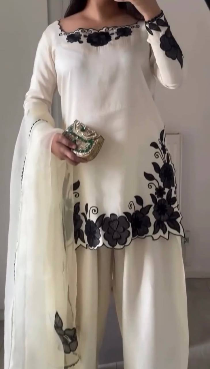 Elegant Women’s Ethnic Silk Ensemble with Embroidered Detailing and Ready-to-Wear Stitching