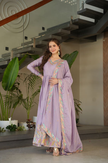 Embroidered Grace Gown & Dupatta – Luxe Fusion Wear for Modern Elegance