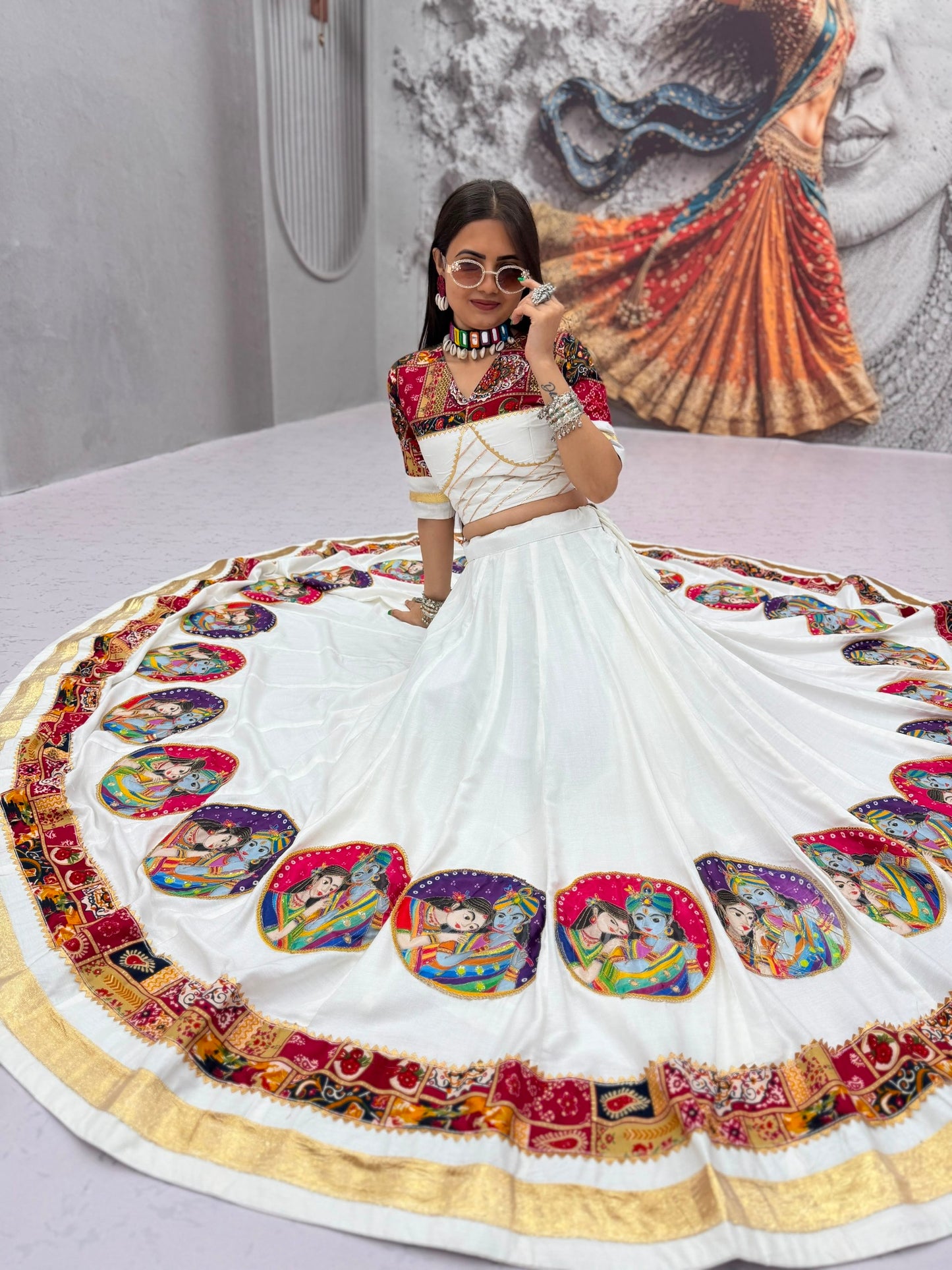 Pure Cotton 6-Meter Flair Lehenga Choli — Navratri Special, Fully Stitched with Cups