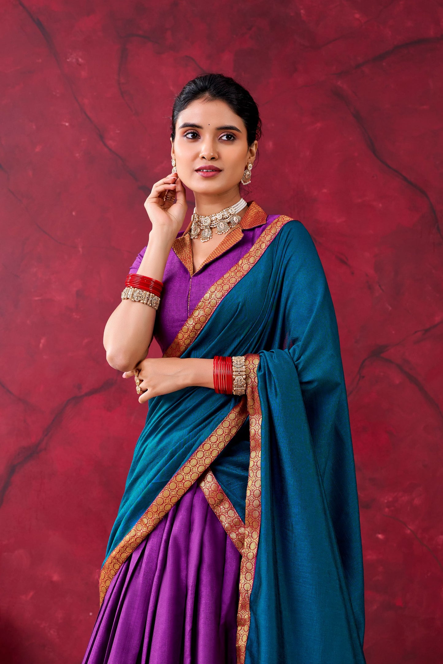 Elegant Narayanpet Cotton Lehenga Set with Zari Weaving Work – Includes Stitched Lehenga, Unstitched Blouse, Crepe Dupatta, Tassels, and Drawstring Belt