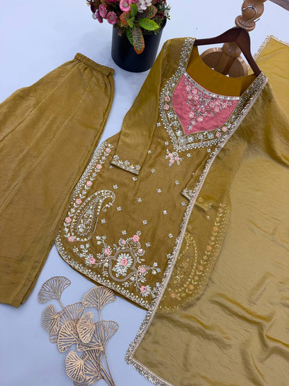 RangBhoomi NC Moss Designer Embroidered Top-Bottom & Dupatta Set — Fully Stitched Ready to Wear
