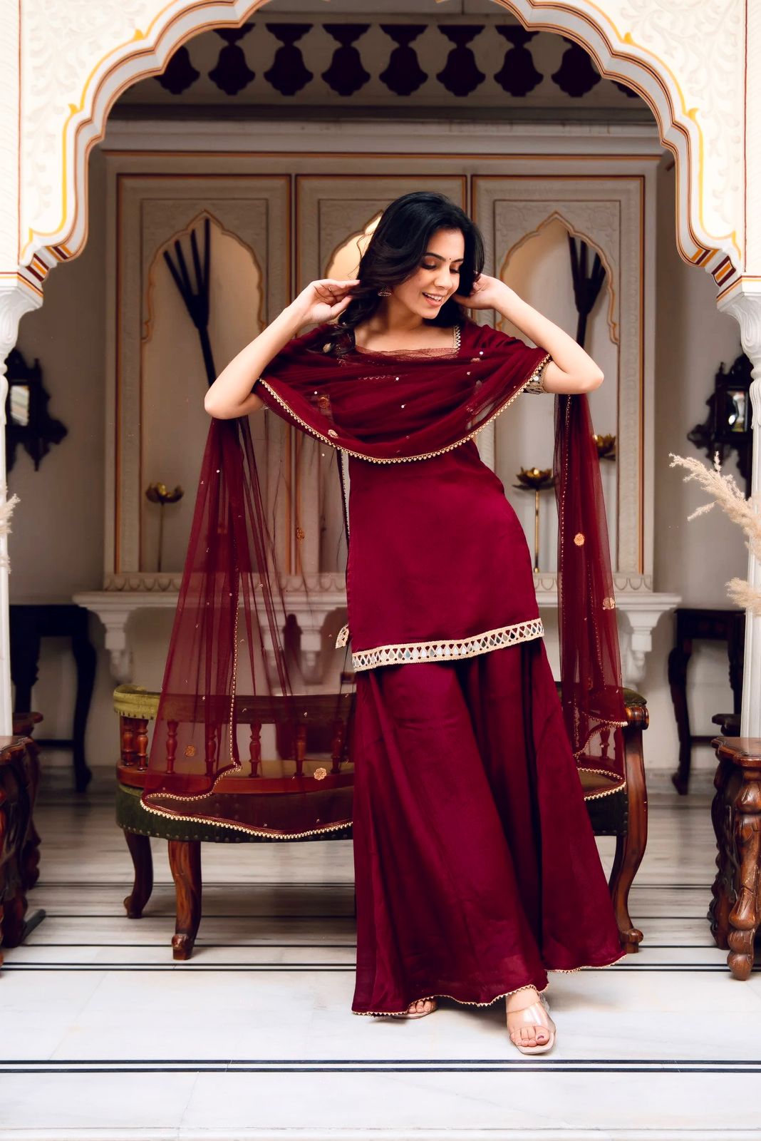 RangBhoomi Elegant Designer Heavy Faux Georgette Silk Top, Bottom, and Dupatta Set Fully Stitched and Ready to Wear