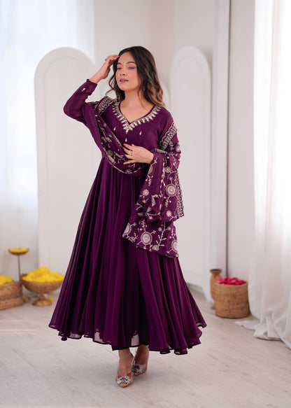 RangBhoomi Elegant Embroidered Mirror Anarkali Three-Piece Gown Set