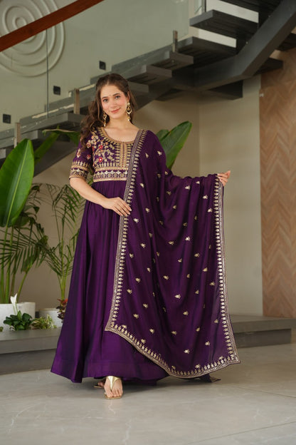 Exquisite Vichitra Silk Embroidered Gown