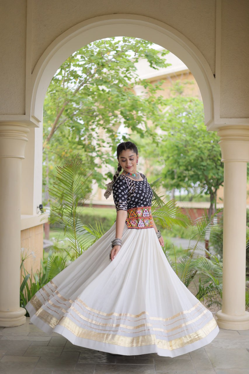 RangBhoomi Navratri Festive Lehenga Set - Cora Cotton & Bandhej Embroidered Blouse