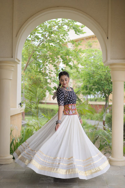 RangBhoomi Navratri Festive Lehenga Set - Cora Cotton & Bandhej Embroidered Blouse