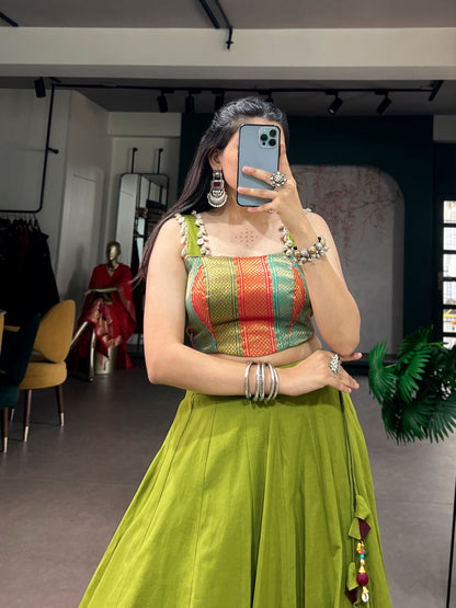 Navratri Raas Zari Lehenga — 5m Flair Cotton Zari Embellished Set by RangBhoomi