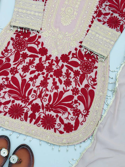 RangBhoomi Designer Party Top, Palazzo & Dupatta Set with Heavy Embroidery