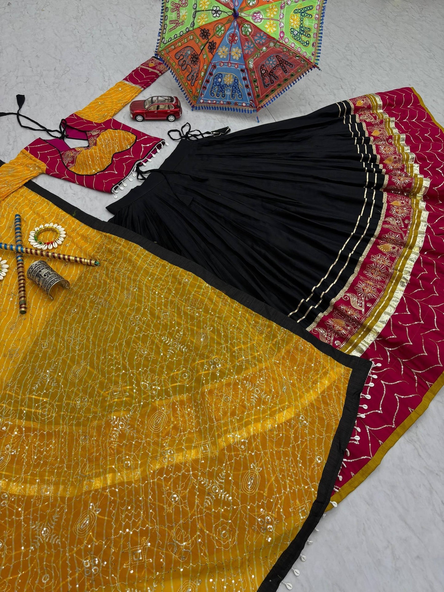 RangBhoomi Navratri Special Pure Cotton Embroidered Lehenga Choli with 6m Flair and Heavy Dupatta