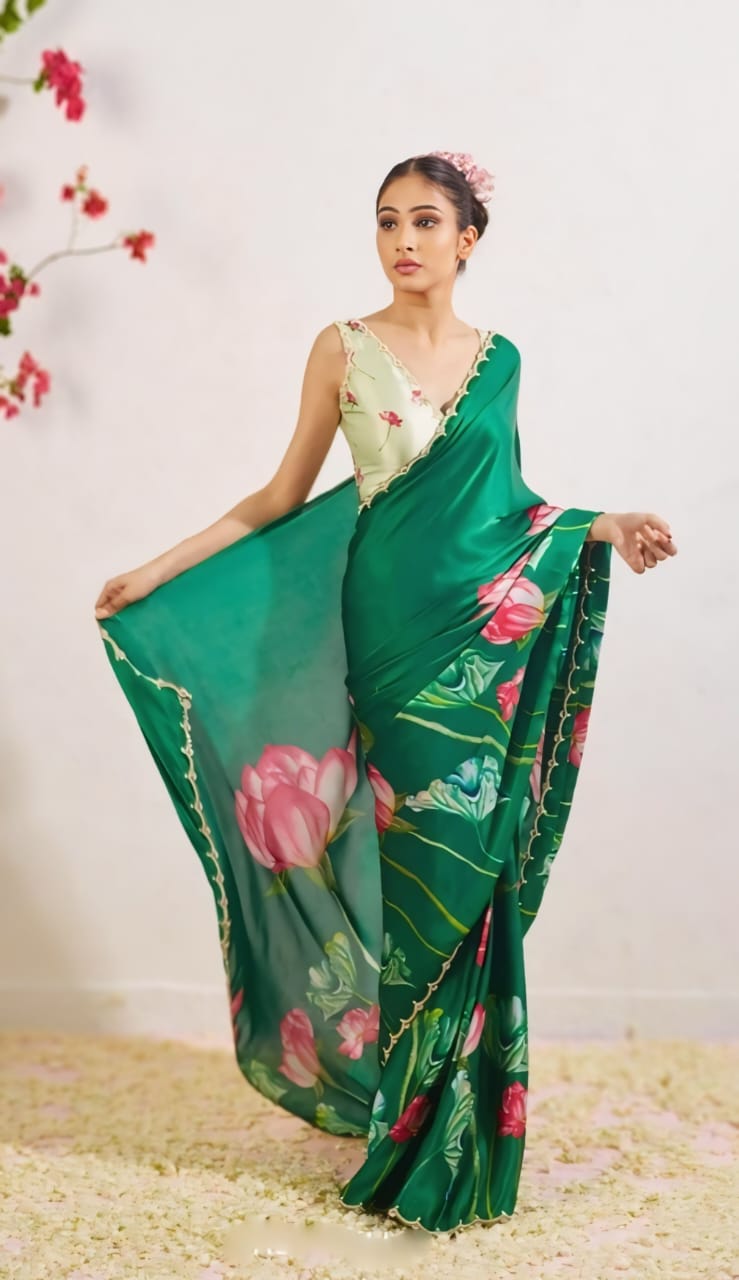 Ready To Wear Organza Silk Saree - Floral Printed