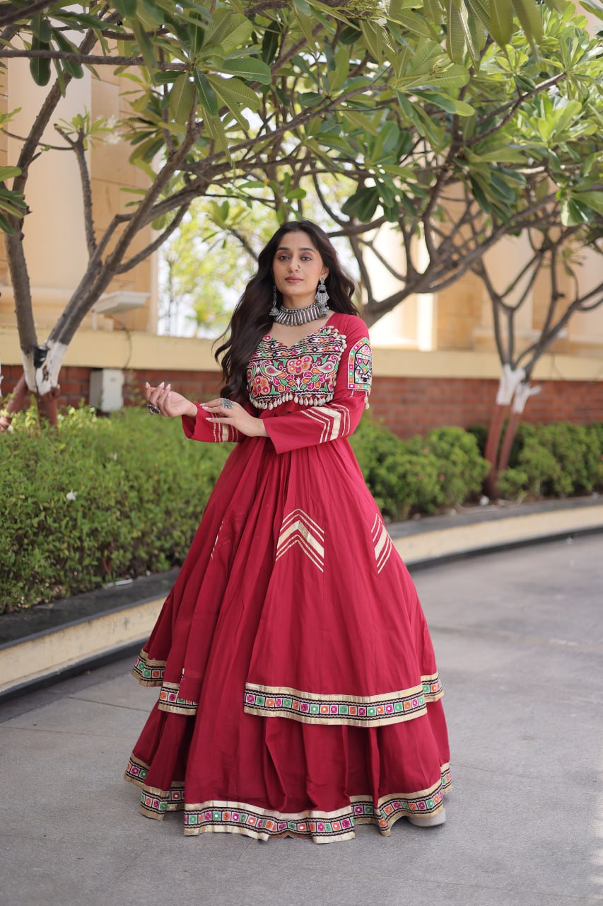 RangBhoomi Feather-Light Jacket Lehenga Set – Lotus Handwork, Long Jacket Ready-to-Wear